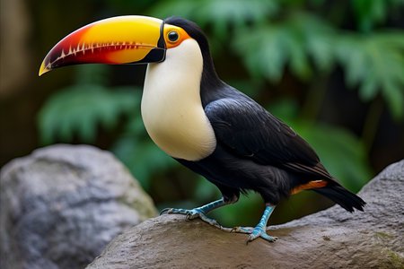 Vibrant Toucan Perched in Lush Tropical Jungle with Vast Copy Space for Design Compositionの素材