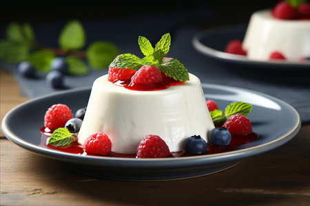 Decadent Panna Cotta with Raspberries. A Tempting Addition to Any Restaurant Menuの素材