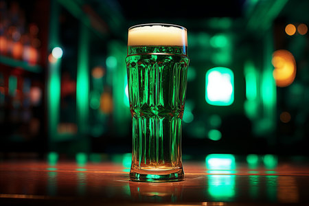 St. Patricks Day Green Beer Displayed with Ample Copy Space for Text and Holiday Celebrations. Bokehの素材