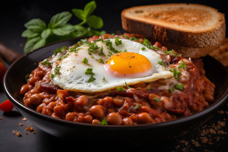 Delicious Big English Breakfast with Eggs, Baked Beans, and Toastの素材