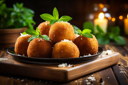 Irresistibly Appetizing and Delicious Italian Arancini Dishes with Generous Copy Spaceの素材