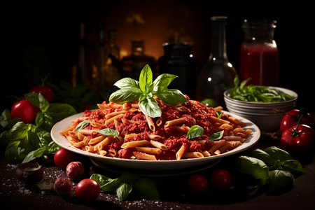 Mouthwatering and Flavorful Italian Cuisine. Penne allArrabbiata with Copy Spaceの素材