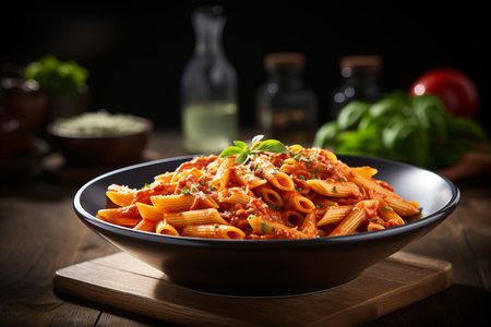 Delicious and Appetizing Italian Penne all Arrabbiata with Copy Space for Text or Menu Presentationの素材