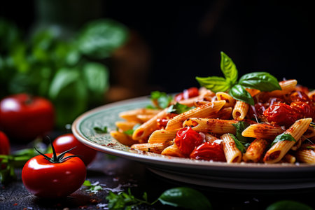 Mouthwatering and Flavorful Italian Cuisine. Penne allArrabbiata with Copy Spaceの素材