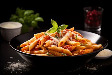 Delicious and Appetizing Italian Penne all Arrabbiata with Copy Space for Text or Menu Presentationの素材