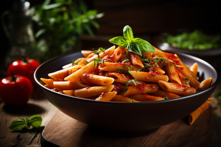 Mouthwatering and Flavorful Italian Cuisine. Penne allArrabbiata with Copy Spaceの素材