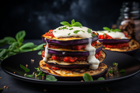 Savory Eggplant Parmigiana Perfect for Restaurant Menus with Abundant Space for Text and Copyの素材