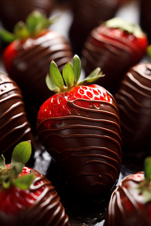Delicious Chocolate Dipped Strawberries with Copy Space. Sweet and Tempting Dessert Treat. Verticalの素材