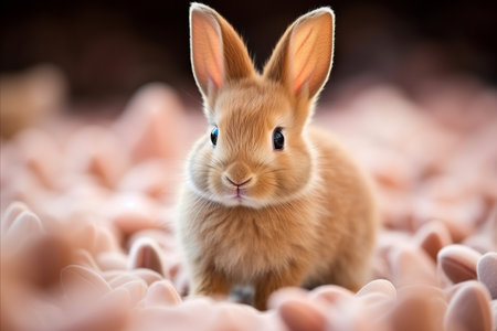 Adorable fluffy rabbit sitting and looking at the camera with copy space. Easterの素材