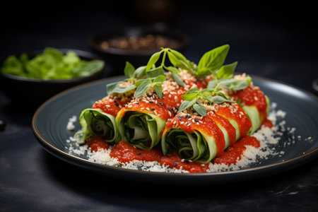 Delicious Italian Cannelloni Pasta Dish with Copy Space for Text and Recipe Suggestionsの素材