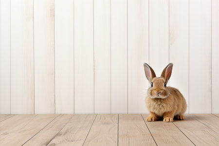 Adorable fluffy rabbit sitting and looking at the camera with copy space. Easterの素材