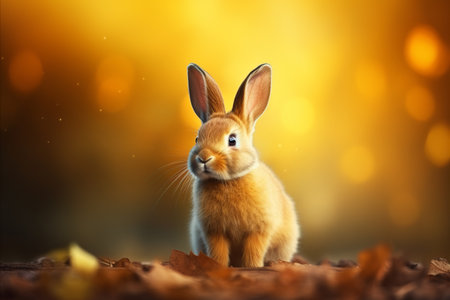 Adorable fluffy rabbit sitting and looking at the camera with copy space. Easterの素材