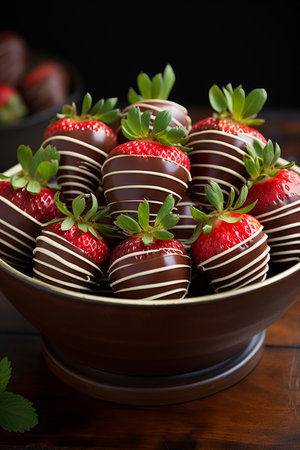 Delicious Chocolate Dipped Strawberries with Copy Space. Sweet and Tempting Dessert Treat. Verticalの素材