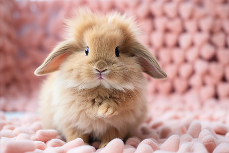 Adorable fluffy rabbit sitting and looking at the camera with copy space. Easterの素材