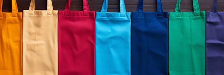 Multicolored Shopping Bags with Copy Space. Retail Marketing Concept. Advertising Banner Designの素材