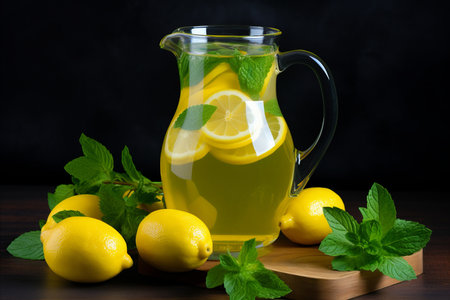 Homemade Lemonade with Mint - Refreshing Citrus Drink for a Hot Summer Day with copy spaceの素材