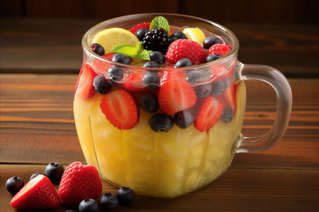 Berry-Infused Lemonade in a Jug. Refreshingly Delicious Summer Beverage with Text Spaceの素材