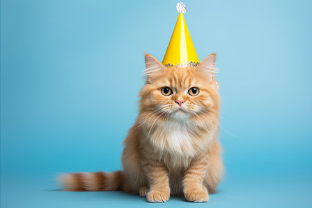 Tabby cat Wearing Colorful Party Hat for Joyful Birthday Festivity, Perfect Copy Spaceの素材