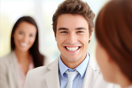 Professional Man at Job Interview with Space for Recruitment Text or HR Opportunities Conceptの素材