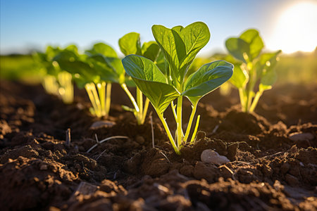 Fresh organic spinach harvest growing on state of the modern farm plantationの素材
