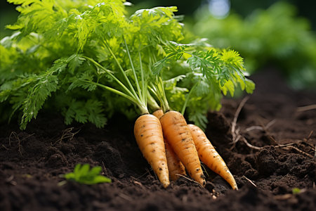 Freshly harvested organic carrots from the farm plantation, healthy and vibrant produce for saleの素材