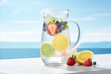 Revitalizing summertime drink in a jug with vibrant berries and ample space for customized textの素材