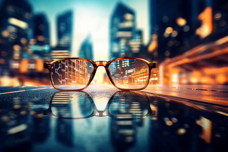 neon city vibes. stylish eyeglasses for urban fashionの素材