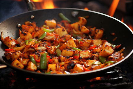 Delicious pan-fried Asian cuisine. authentic wok dishes with irresistible oriental flavors.の素材