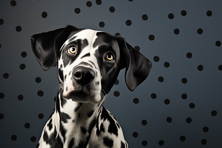 Intelligent and astonished Dalmatian dog gazing at camera with space for text overlayの素材
