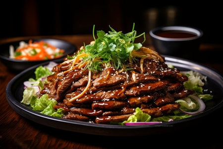 Delicious and appetizing bulgogi. authentic south korean marinated grilled beef dishの素材