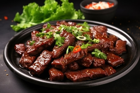 Delicious and mouthwatering south Korean galbi. a delectable dish of marinated and grilled ribsの素材