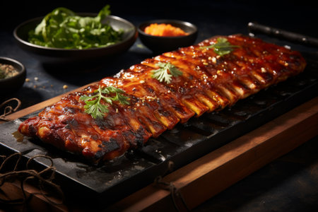 Authentic and delicious samgyeopsal pork belly. a mouthwatering south Korean grilled dishの素材
