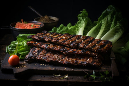 Flavorful galbi. mouthwatering south Korean delicacy with succulent marinated grilled ribsの素材