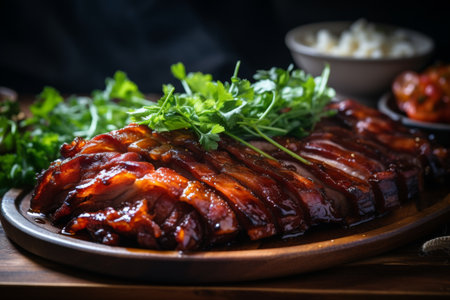 Sizzling samgyeopsal. savory south Korean grilled pork belly, authentic Korean cuisineの素材