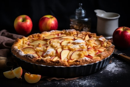 Delicious apple pie - fragrant dessert featured on restaurant menu with ample text spaceの素材