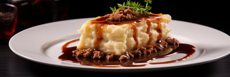 Delicious shepherds pie - classic menu option with savory minced meat and flavorful mashed potatoesの素材