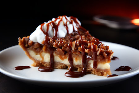 Delicious and fragrant pecan pie - sweet southern dessert for restaurant menu with text spaceの素材