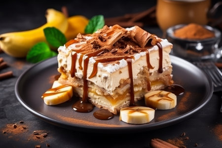Delicious banoffee pie english dessert with bananas and toffee for restaurant menuの素材