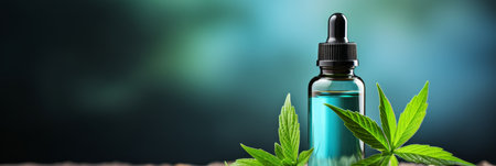 Organic marijuana face care oil in dropper bottle with copy space for banner advertisementの素材
