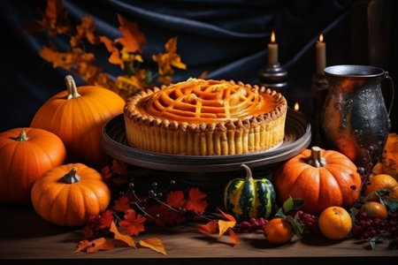 Delicious pumpkin pie for menu, perfect for thanksgiving and Halloween celebrations with text spaceの素材