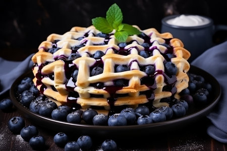 Delicious blueberry pie bursting with juicy blueberries - for restaurant menu with custom textの素材