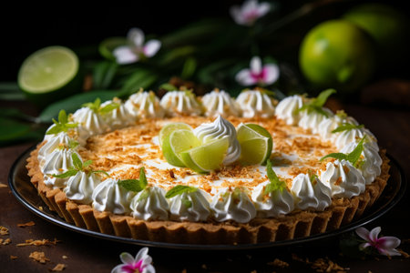 Delicious key lime pie for restaurant menu with customizable space for text and brandingの素材