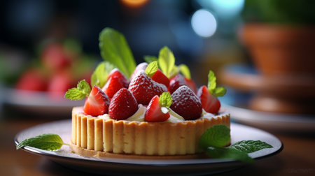 Fresh strawberry pie with sweet glaze on white kitchen background, copy space availableの素材