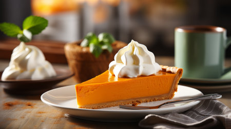 Delicious sweet potato pie, southern us classic dessert, blurred kitchen background. Thanksgiving Dayの素材