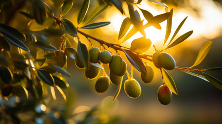 Olive harvesting on blurred background, traditional mediterranean agriculture conceptの素材