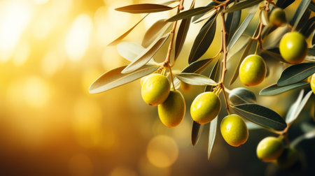 Organic olive harvest on blurred defocused background with space for text and copy spaceの素材