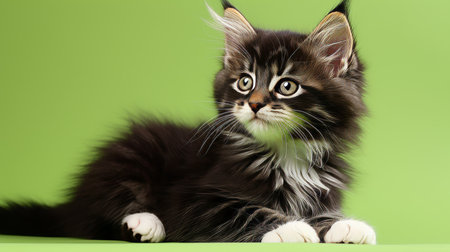 Adorable cat on green chromakey background with copy space, ideal for designers and pet loversの素材