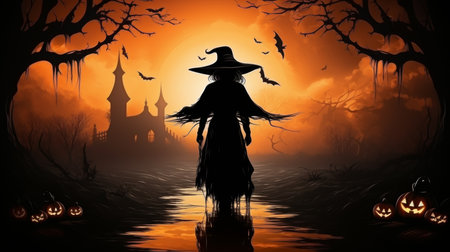 Witch halloween concept with copy space - spooky costume for seasonal design and holiday decorationの素材