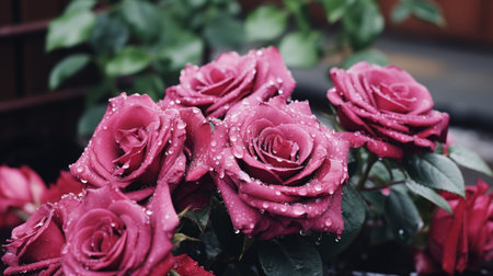 Beautiful pink roses in the garden with blurred background, perfect for adding text or graphicsの素材