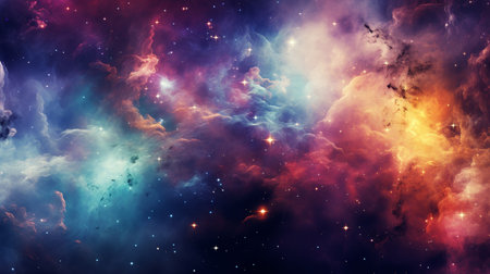 Colorful space galaxy cloud nebula, starry night cosmos, universe science astronomyの素材